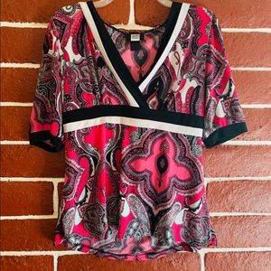 Print Pink/Black/White Half Sleeve Blouse